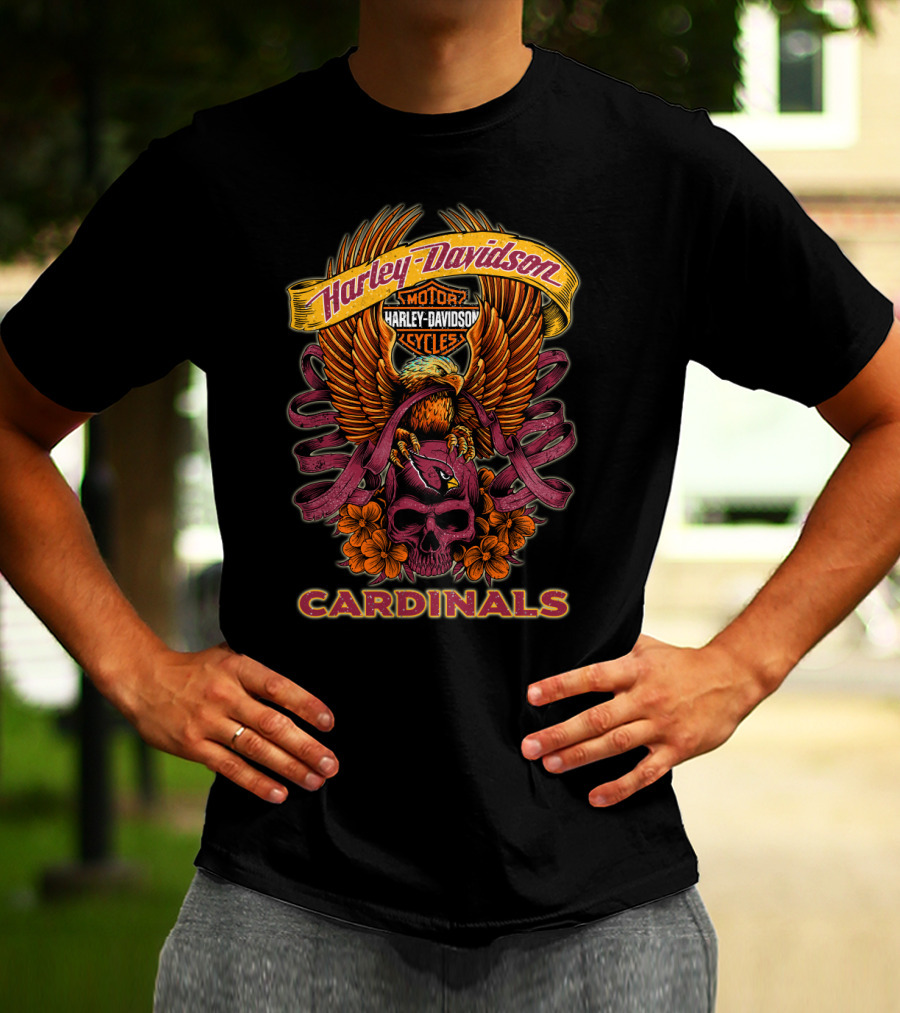 Harley Davidson Cardinals Motor Cycles Eagle Skull Flowers T-Shirt