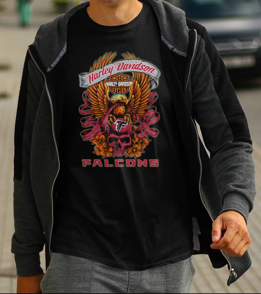Harley Davidson Atlanta Falcons Eagle Skull T-Shirt
