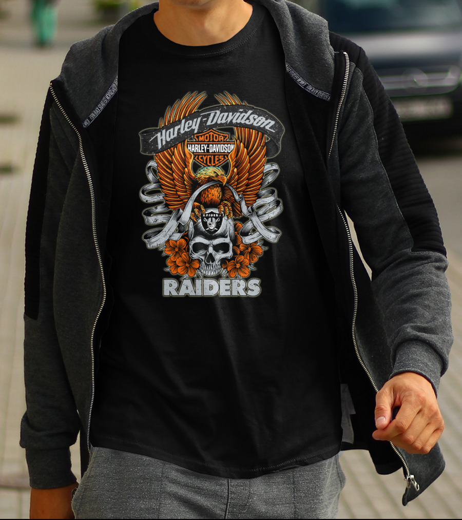 Harley Davidson Motor Cycles Raiders Skull Eagle Nfl-H5-Oakland Raiders T-Shirt