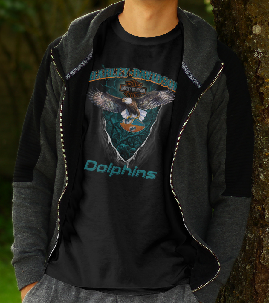 Harley Davidson Motor Cycles Dolphins Miami Nfl Eagle T-Shirt
