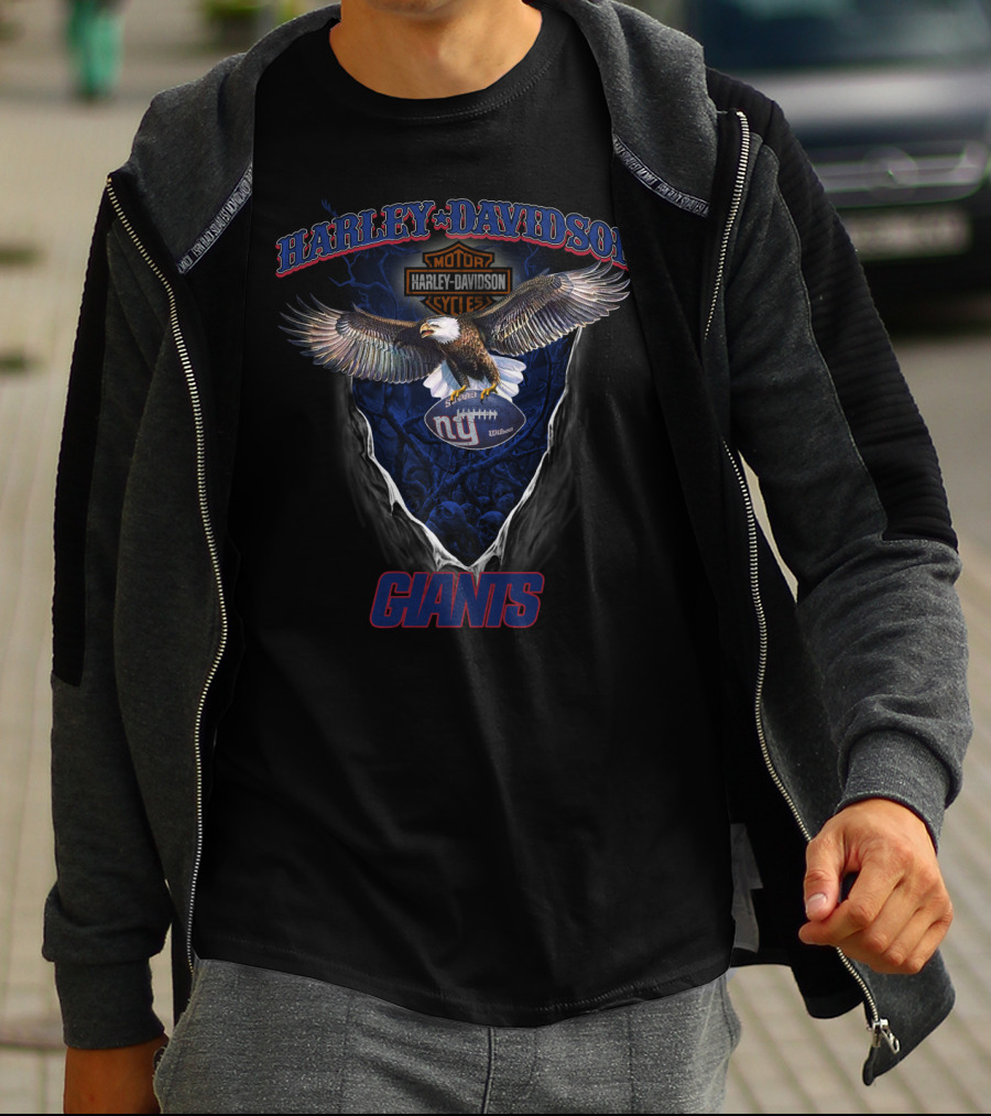 Harley Davidson Motor Cycles Giants Ny Football T-Shirt