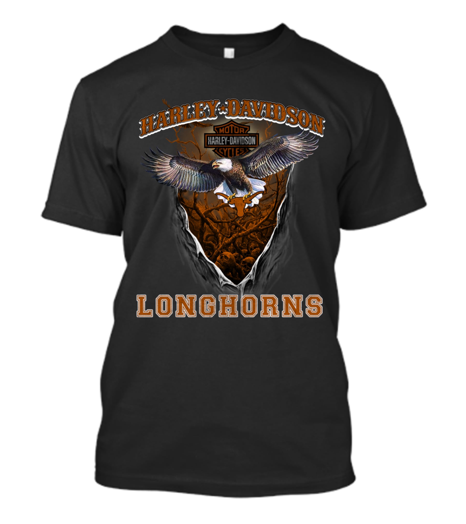 Harley Davidson Motorcycles Longhorns Eagle Motif T-Shirt