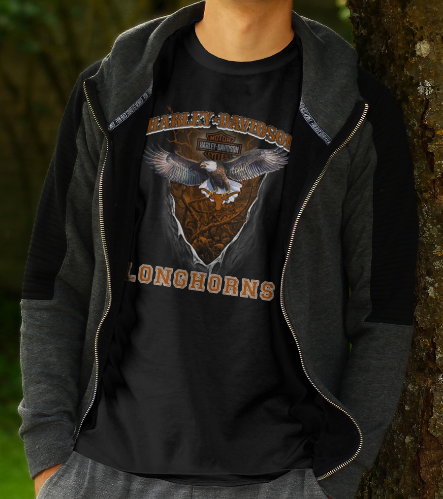 Harley Davidson Motorcycles Longhorns Eagle Motif T-Shirt