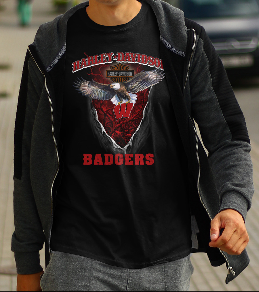 Harley Davidson Motor Cycles Badgers Wisconsin T-Shirt