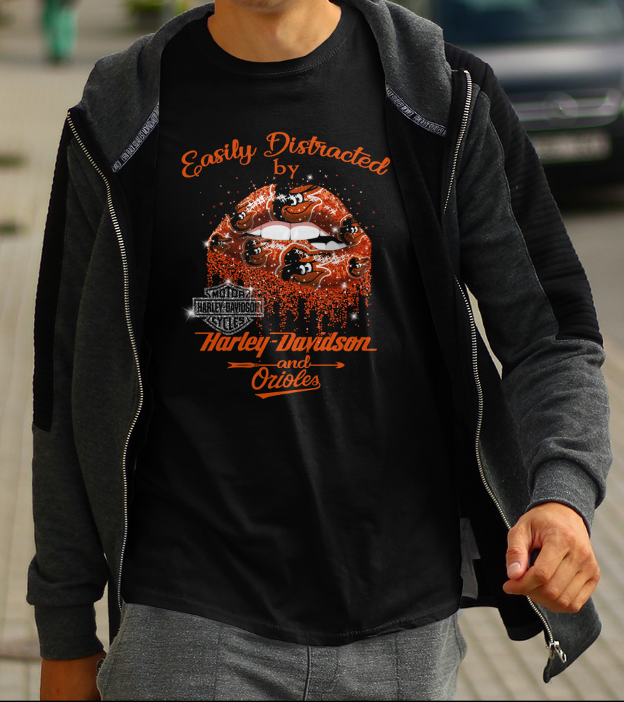 Easily Distracted By Harley Davidson And Orioles T-Shirt