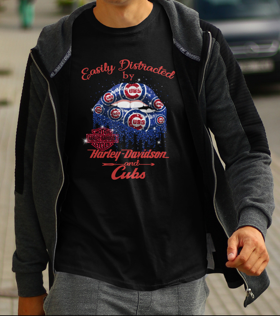 Easily Distracted By Harley Davidson And Cubs T-Shirt