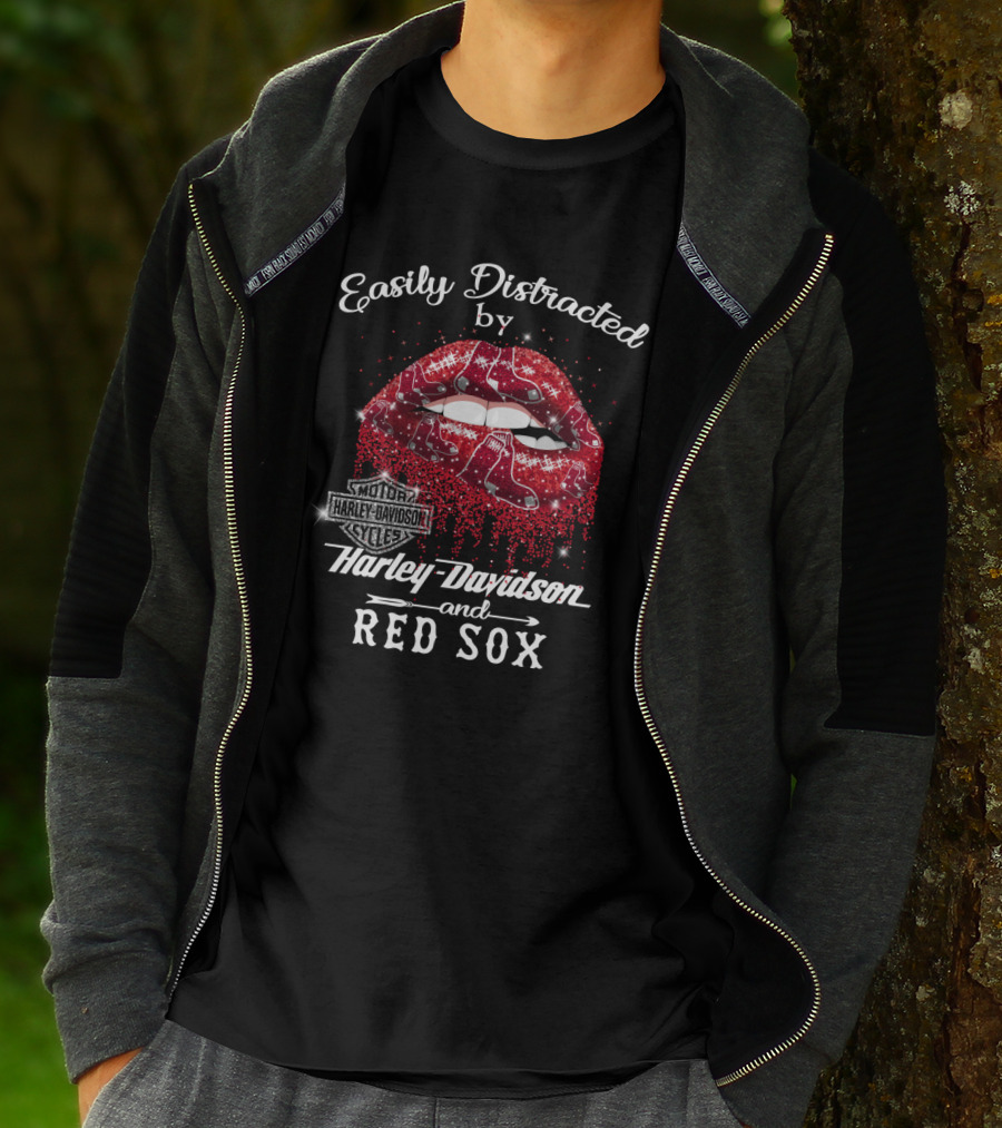 Easily Distracted By Harley Davidson And Red Sox T-Shirt