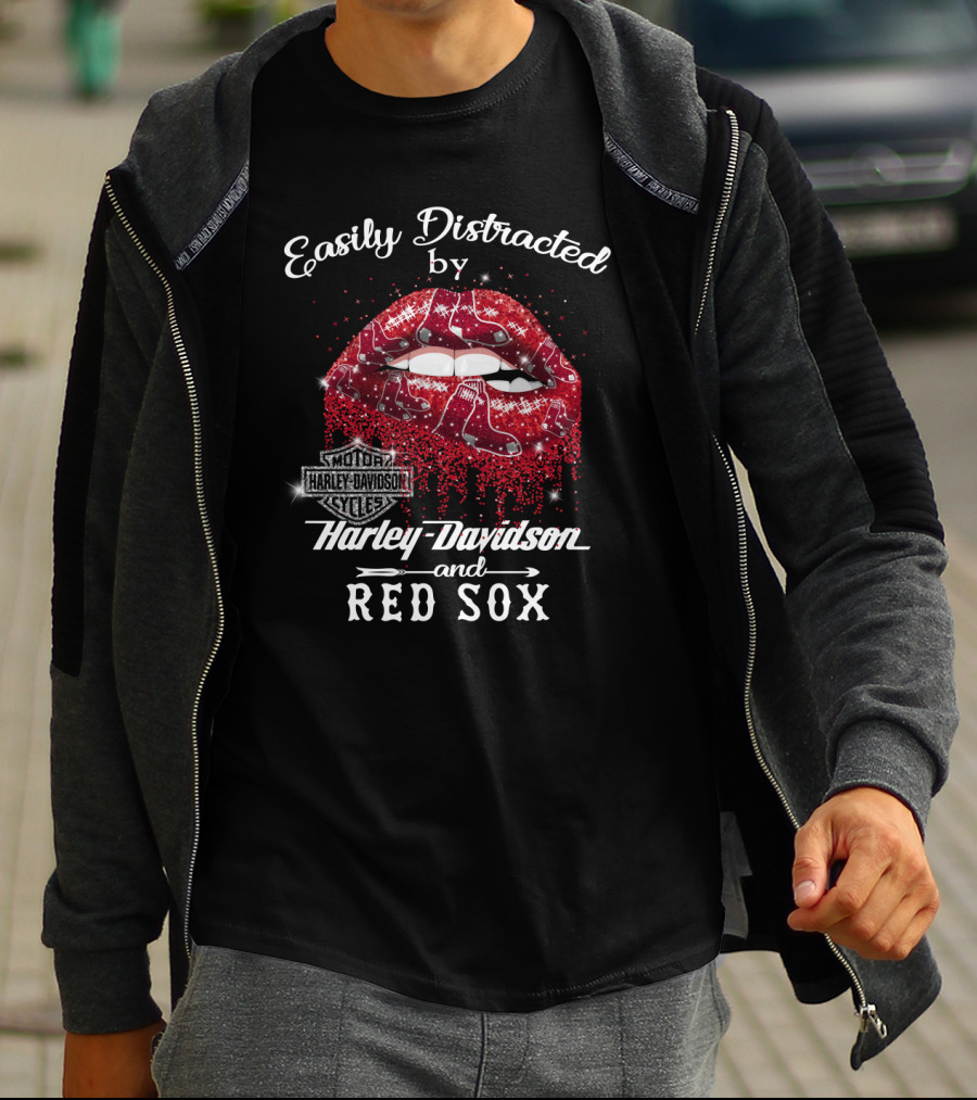 Easily Distracted By Harley Davidson And Red Sox T-Shirt