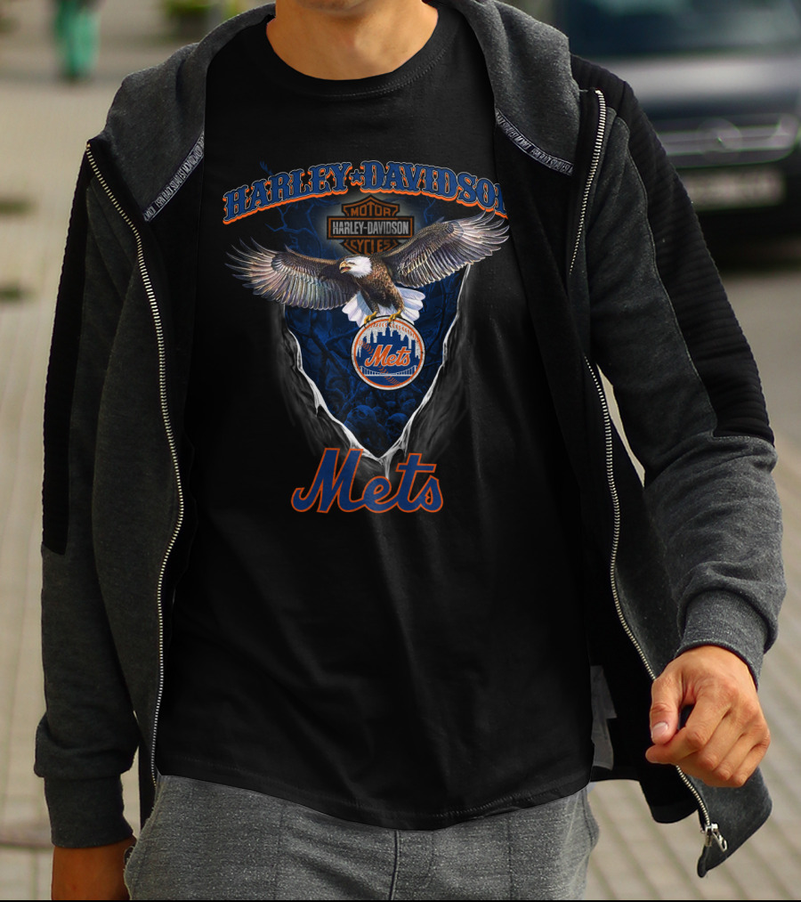 Harley Davidson Motor Cycles Mets Eagle New York T-Shirt