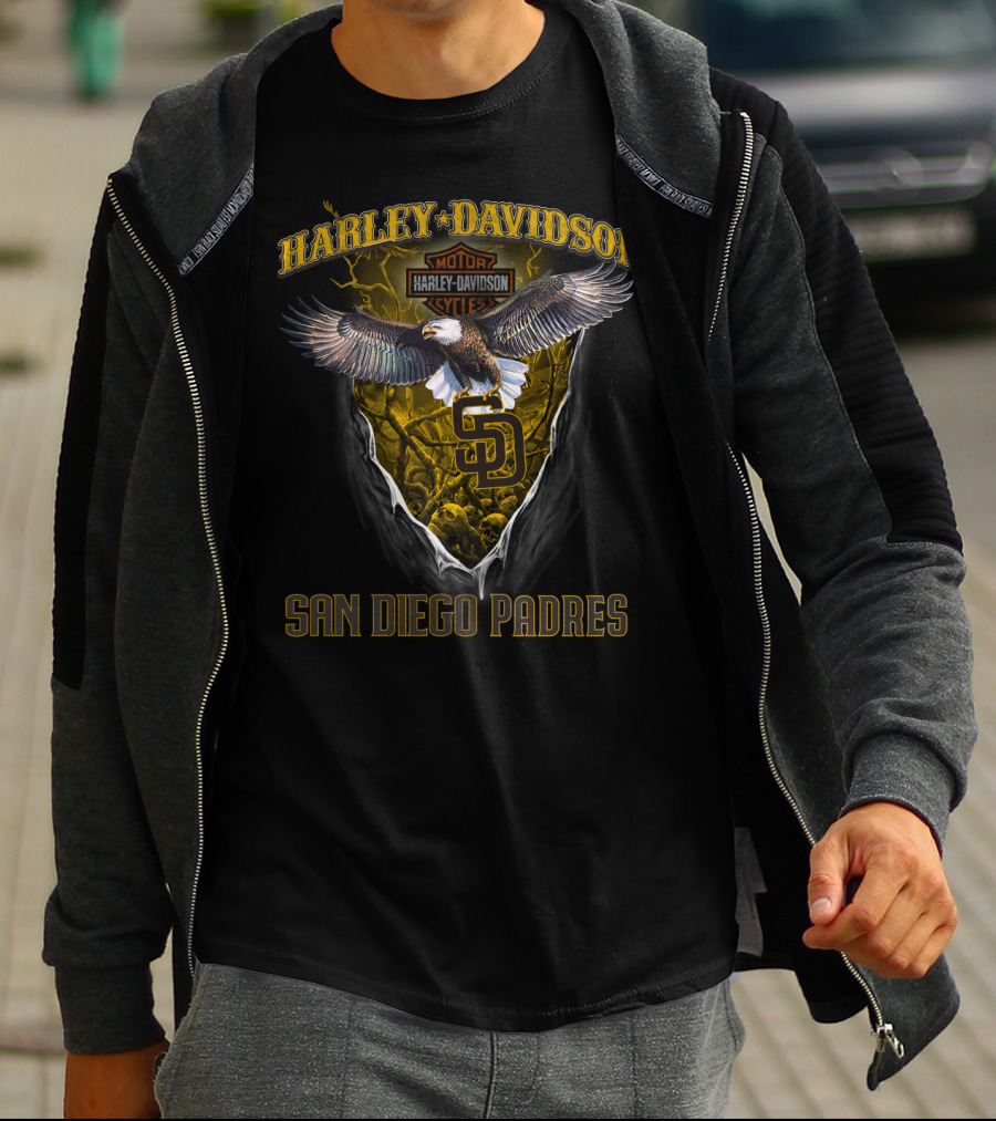 Harley Davidson San Diego Padres Bald Eagle Motor Cycles T-Shirt