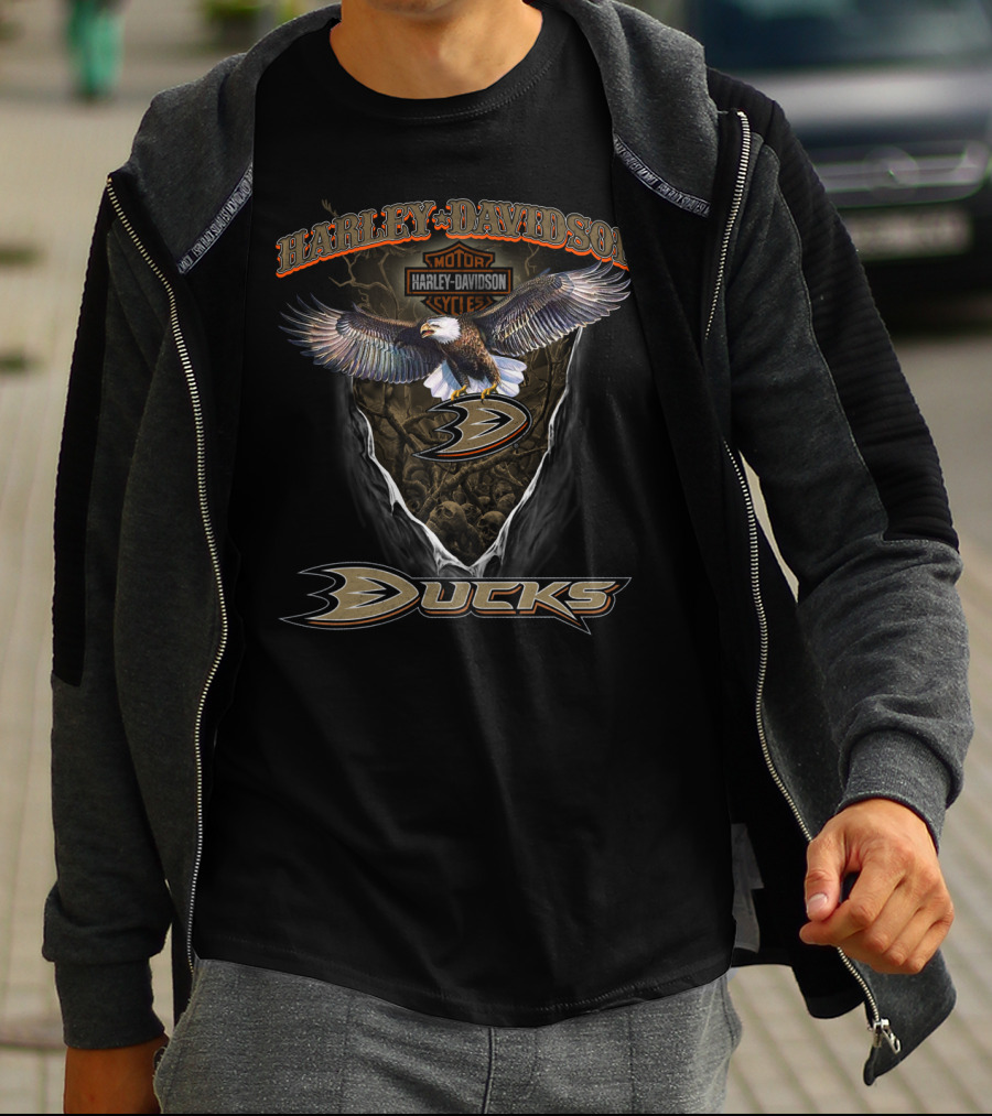 Harley Davidson Anaheim Ducks Nhl Motorcycles Logo Eagle T-Shirt