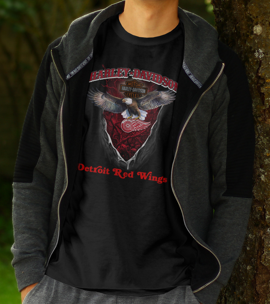Harley Davidson Eagle Motor Detroit Red Wings T-Shirt