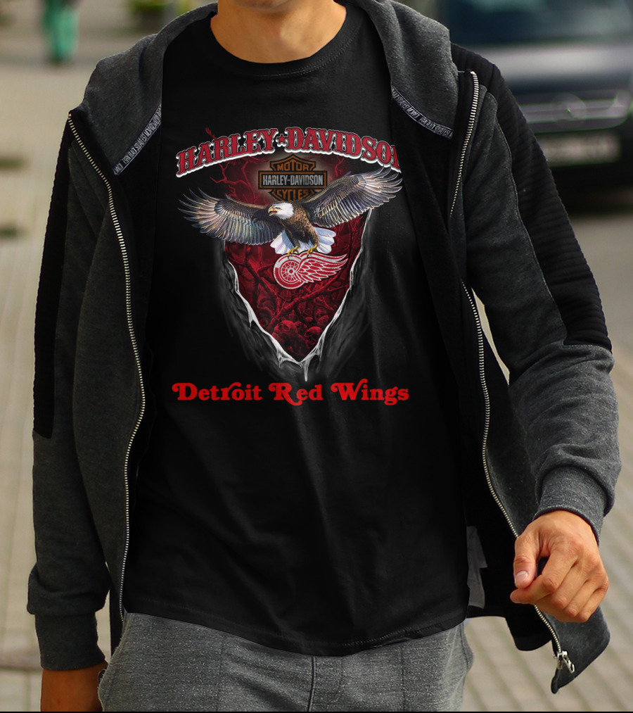 Harley Davidson Eagle Motor Detroit Red Wings T-Shirt