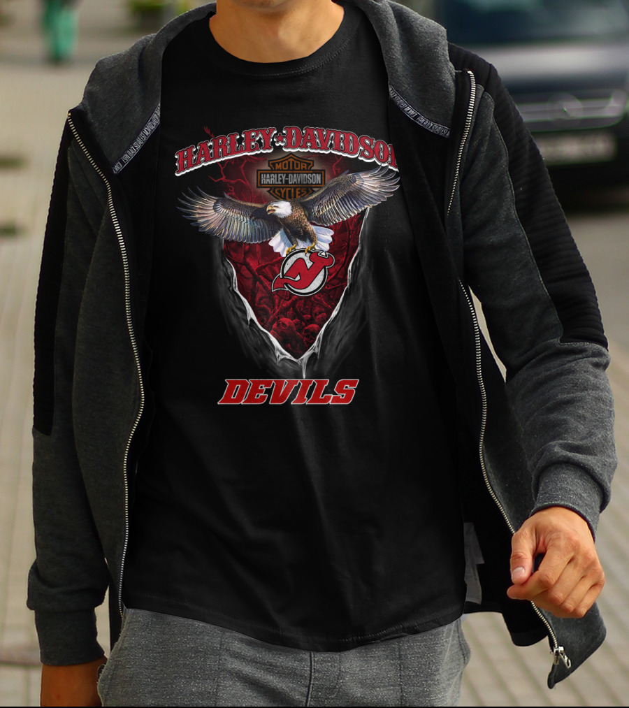 Harley Davidson Motorcycle New Jersey Devils Eagle T-Shirt