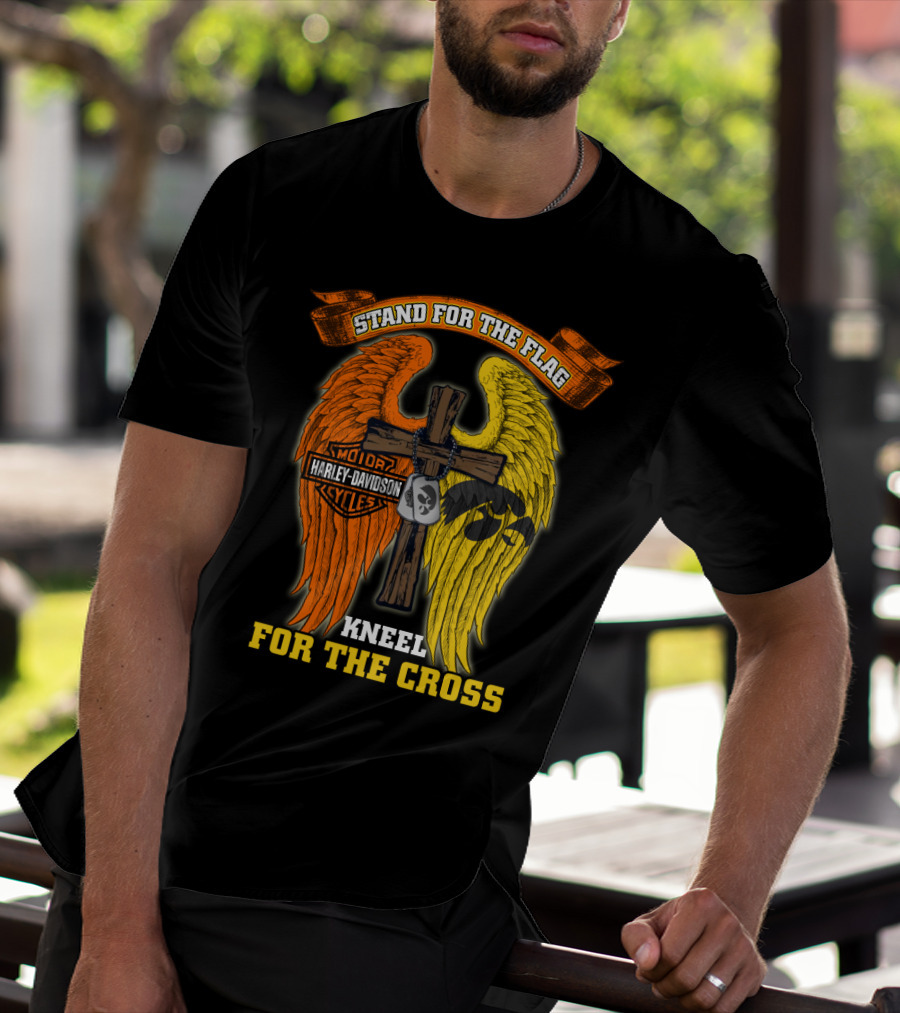 Stand For The Flag Kneel For The Cross Harley Davidson Iowa Hawkeyes T-Shirt