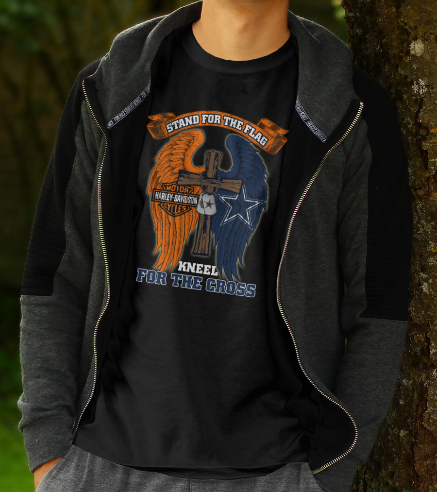 Stand For The Flag Kneel For The Cross Harley Davidson Dallas Cowboys T-Shirt