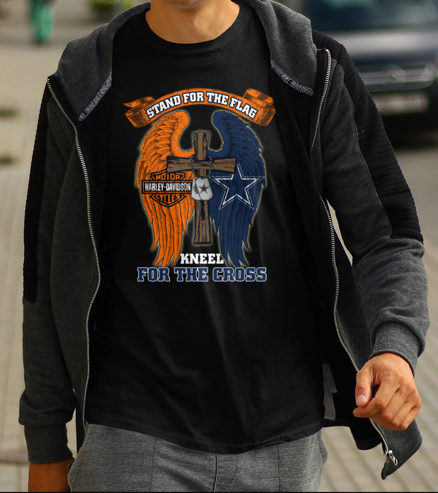 Stand For The Flag Kneel For The Cross Harley Davidson Dallas Cowboys T-Shirt