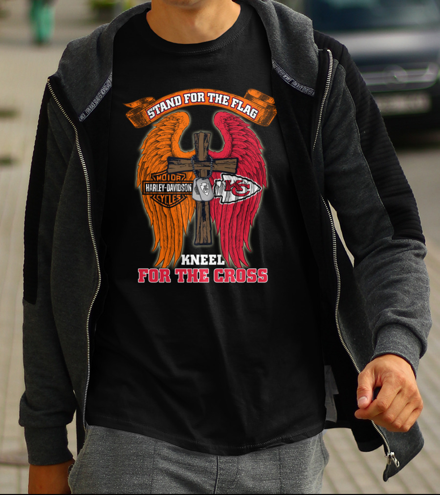 Stand For The Flag Kneel For The Cross Harley Davidson Kansas City Chiefs T-Shirt
