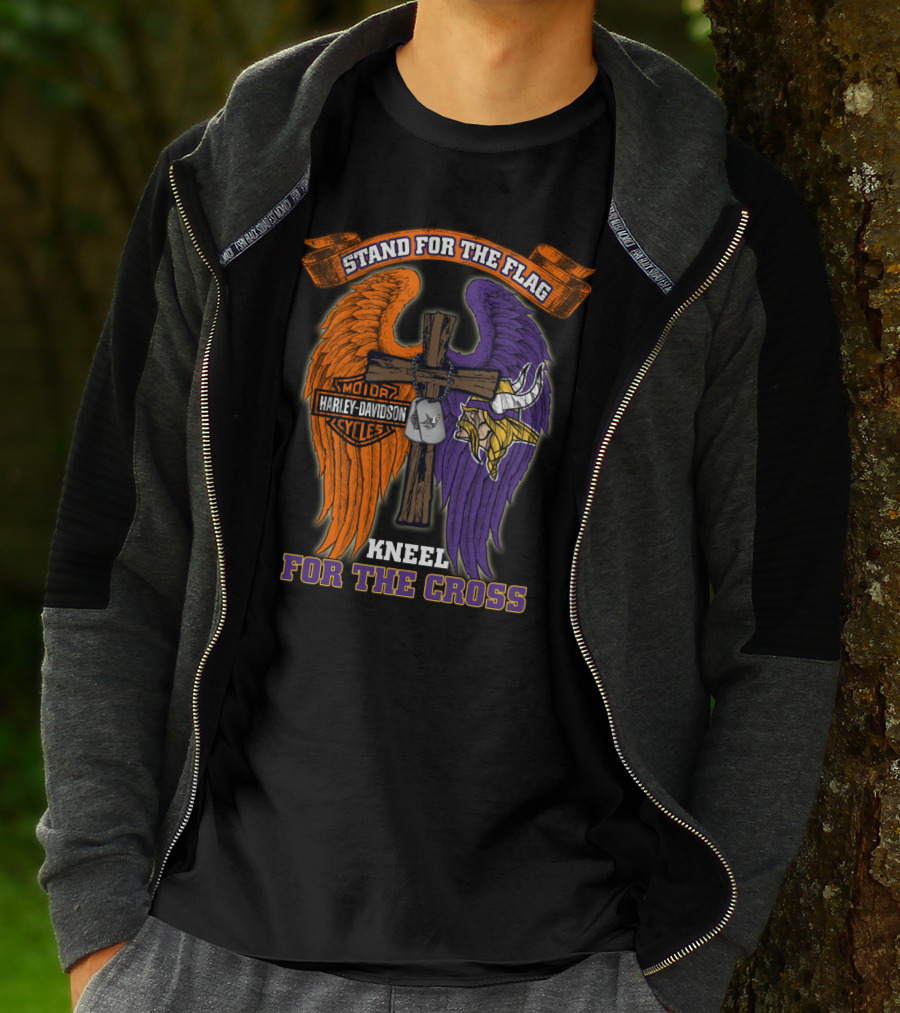 Stand For The Flag Kneel For The Cross Harley Davidson Minnesota Vikings T-Shirt