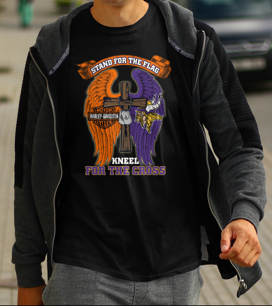 Stand For The Flag Kneel For The Cross Harley Davidson Minnesota Vikings T-Shirt