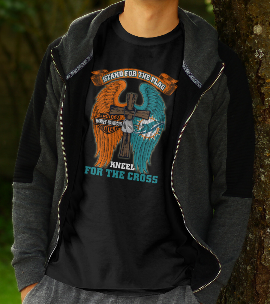 Stand For The Flag Kneel For The Cross Miami Dolphins Harley Davidson T-Shirt