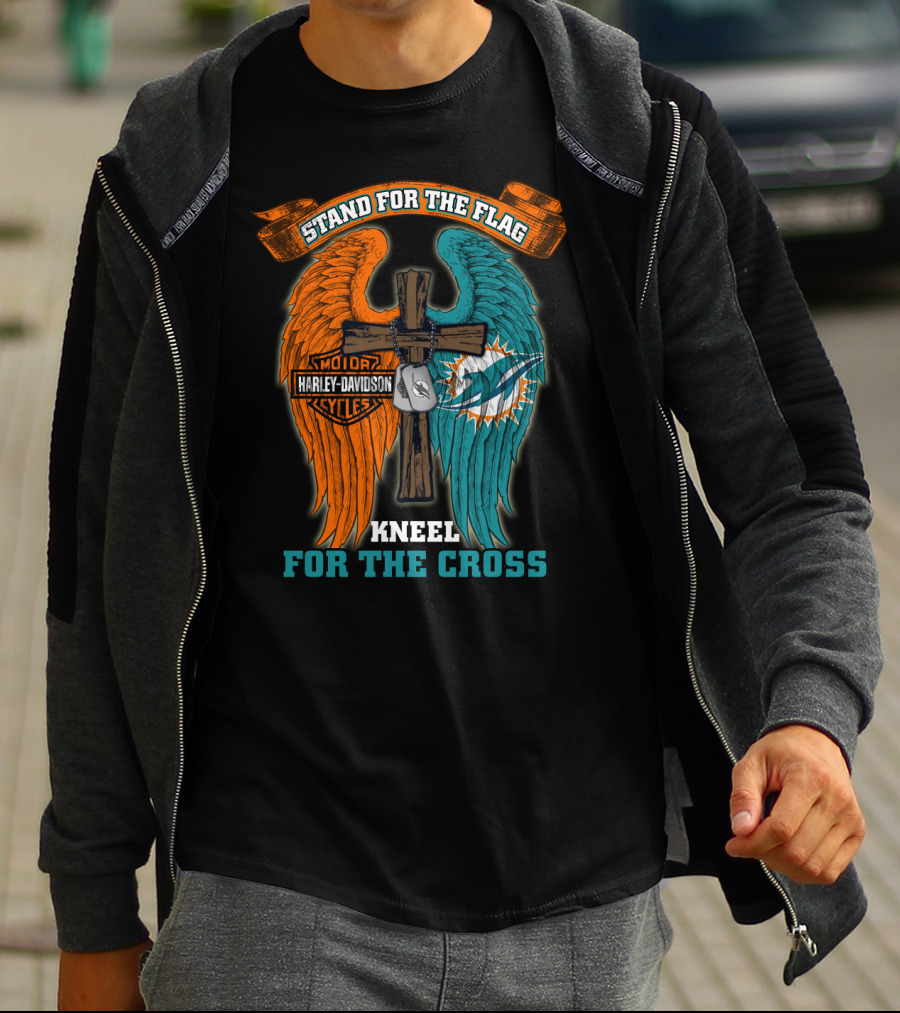 Stand For The Flag Kneel For The Cross Miami Dolphins Harley Davidson T-Shirt