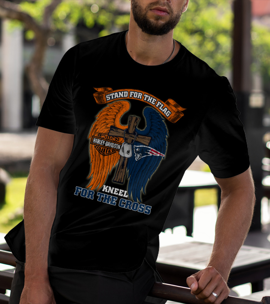 Stand For The Flag Kneel For The Cross Harley Davidson New England Patriots T-Shirt