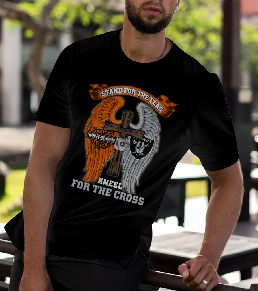 Stand For The Flag Harley Davidson Kneel For The Cross Raiders T-Shirt
