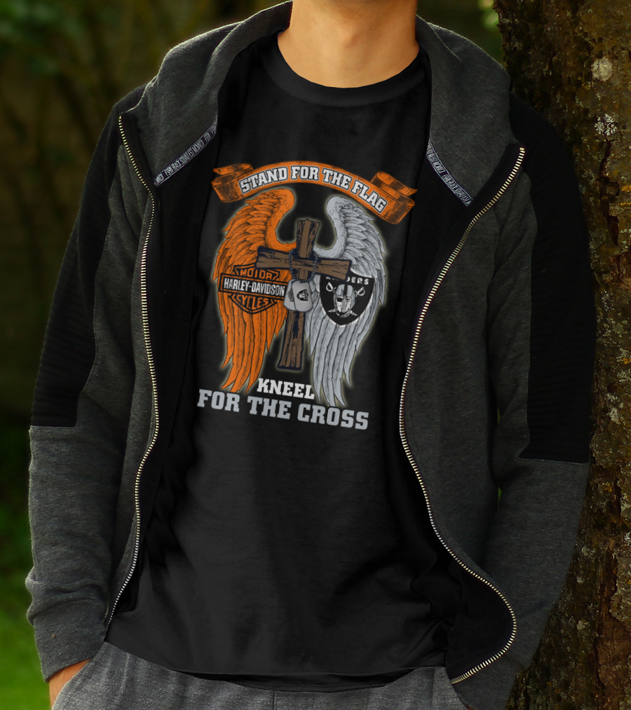 Stand For The Flag Harley Davidson Kneel For The Cross Raiders T-Shirt