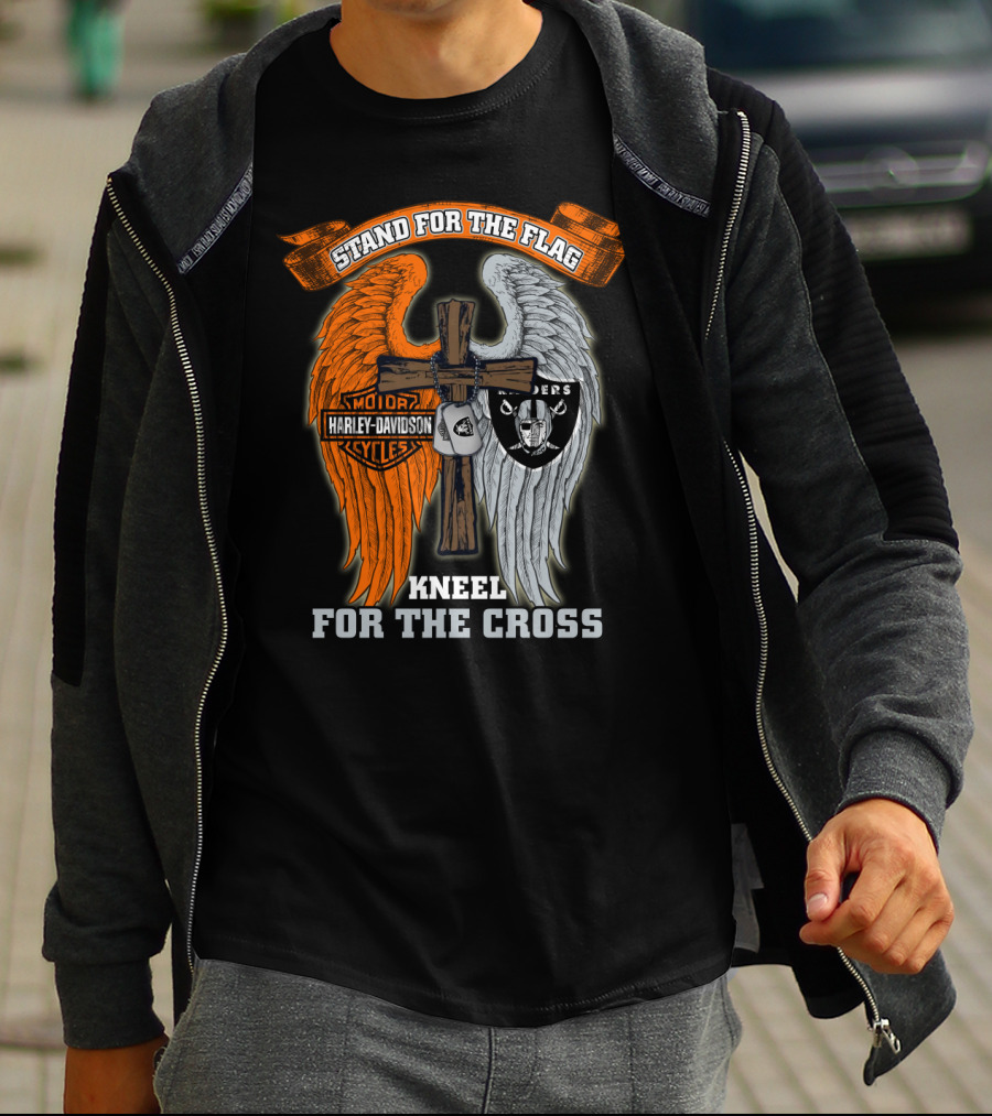 Stand For The Flag Harley Davidson Kneel For The Cross Raiders T-Shirt