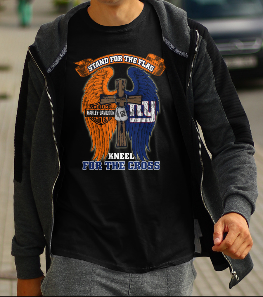 Stand For The Flag Kneel For The Cross Harley Davidson Motorcycles New York Giants T-Shirt
