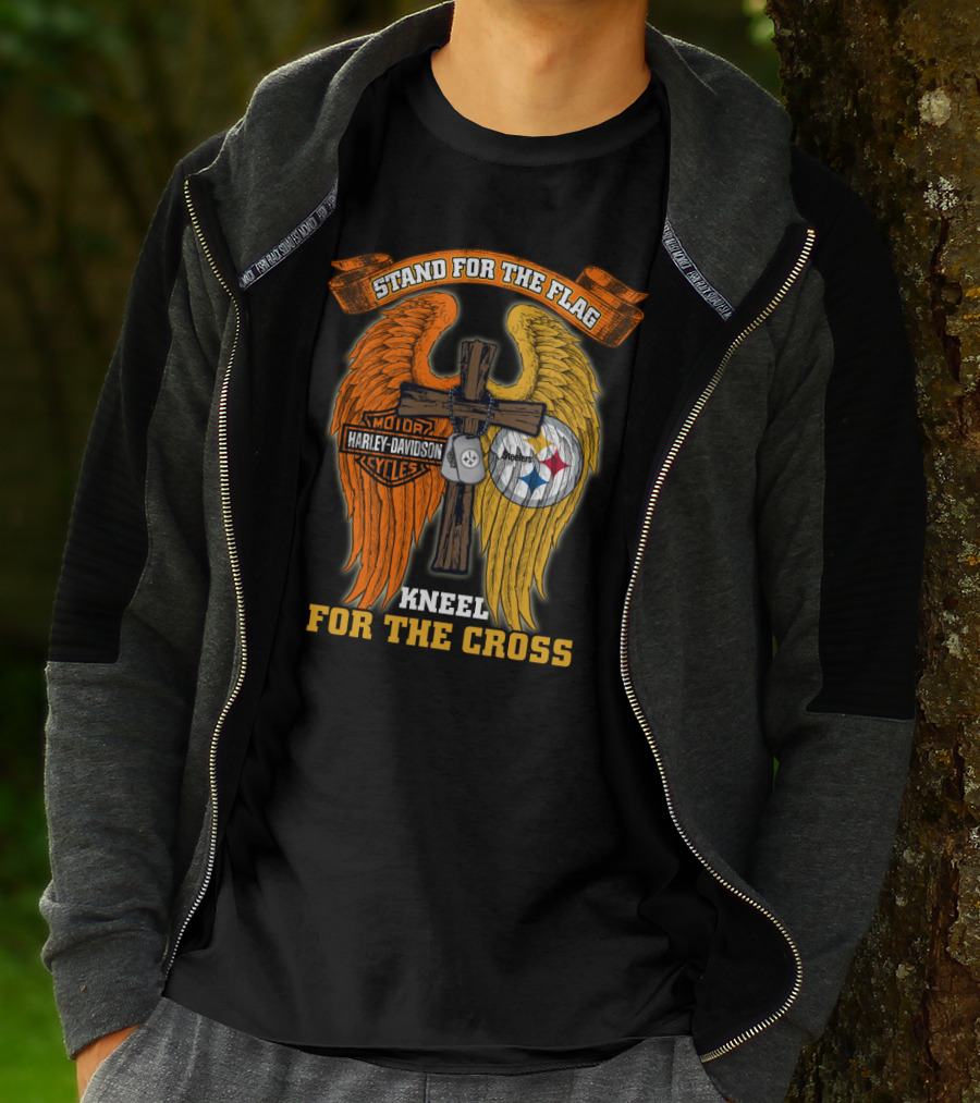 Stand For The Flag Kneel For The Cross Harley Davidson Pittsburgh Steelers Wings T-Shirt