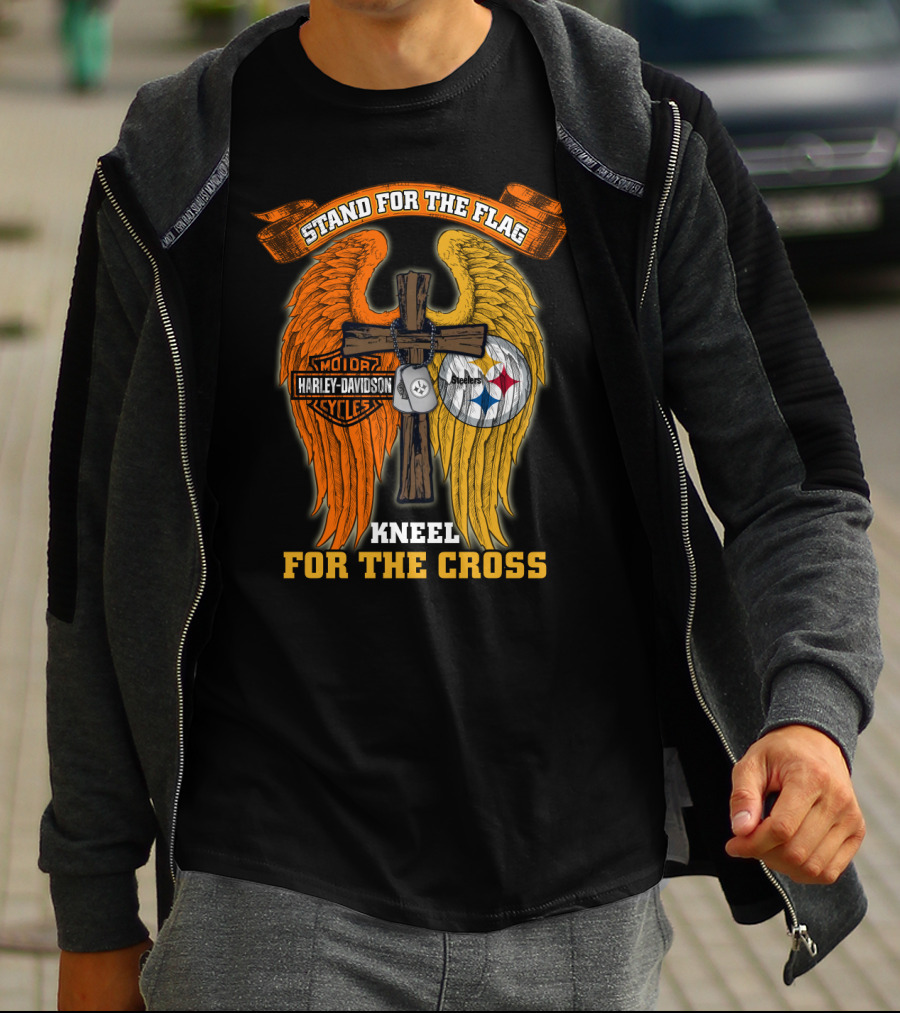 Stand For The Flag Kneel For The Cross Harley Davidson Pittsburgh Steelers Wings T-Shirt
