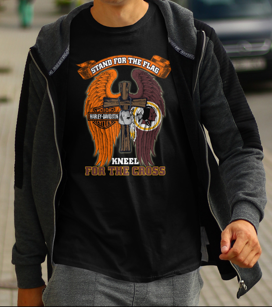Stand For The Flag Kneel For The Cross Harley Davidson Washington Redskins T-Shirt