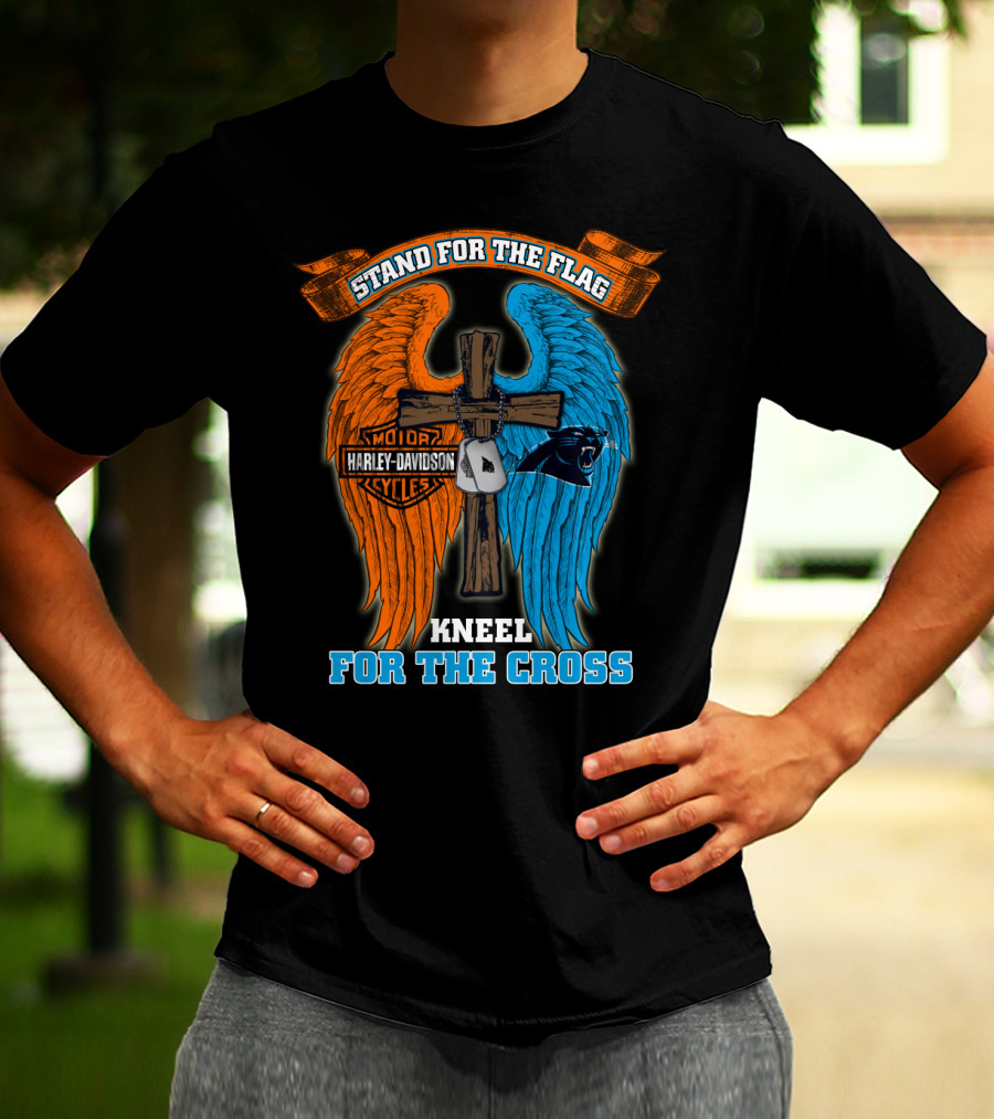 Stand For The Flag Kneel For The Cross Harley Davidson Carolina Panthers T-Shirt
