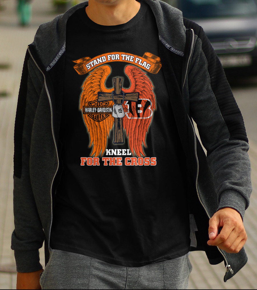 Stand For The Flag Kneel For The Cross Harley Davidson Cincinnati Bengals T-Shirt