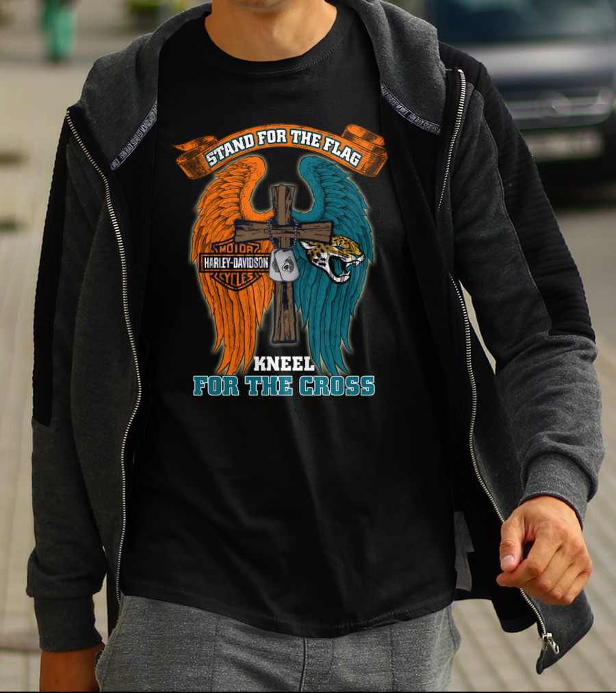 Stand For The Flag Kneel For The Cross Harley Davidson Motorcycles Jacksonville Jaguars T-Shirt