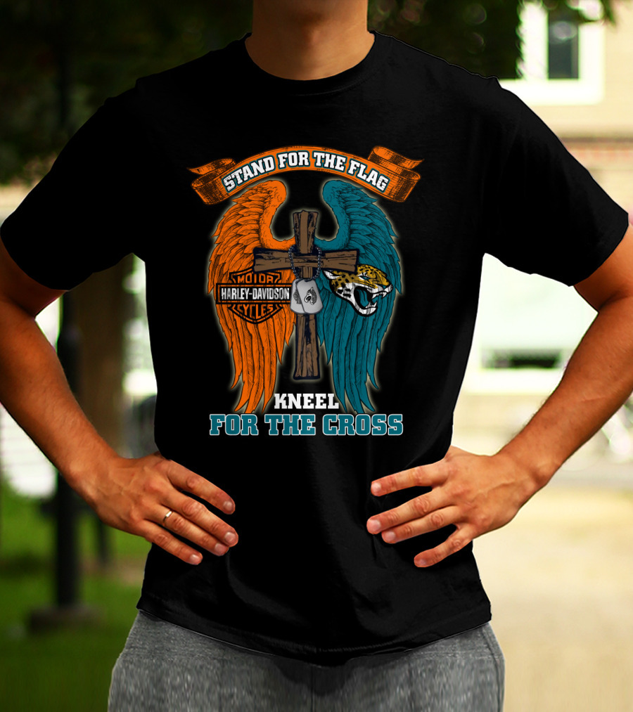 Stand For The Flag Kneel For The Cross Harley Davidson Motorcycles Jacksonville Jaguars T-Shirt