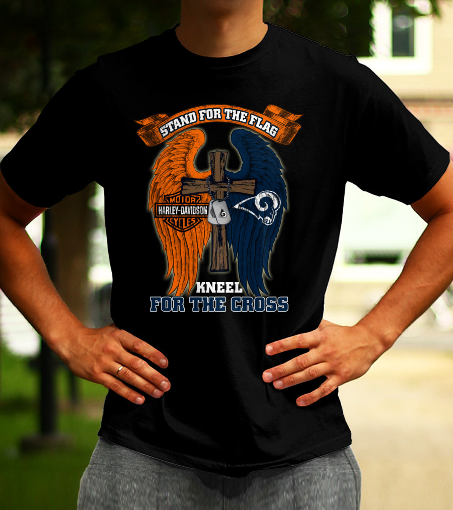 Stand For The Flag Kneel For The Cross Harley Davidson Los Angeles Rams T-Shirt