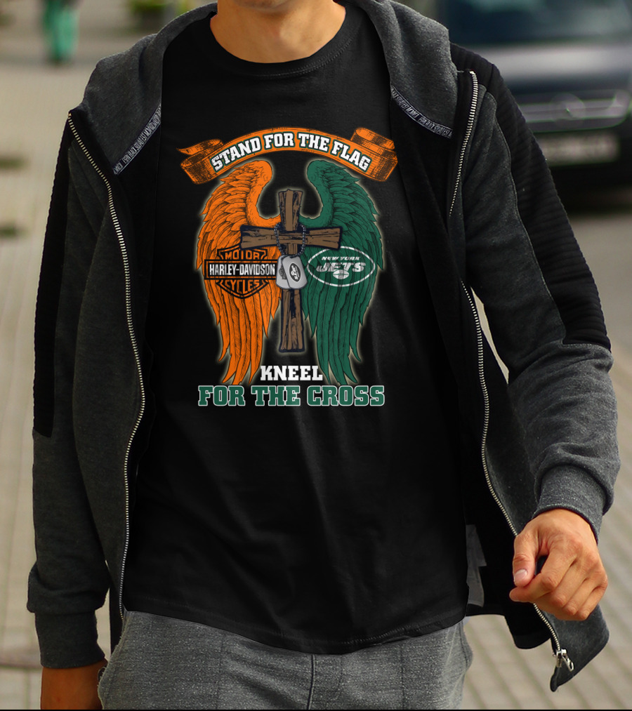 Stand For The Flag Harley Davidson New York Jets Kneel For The Cross T-Shirt