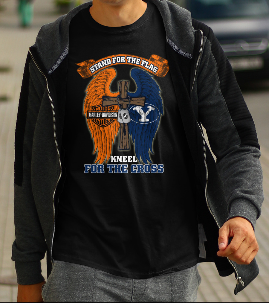 Stand For The Flag Kneel For The Cross Harley Davidson Byu Cougars T-Shirt