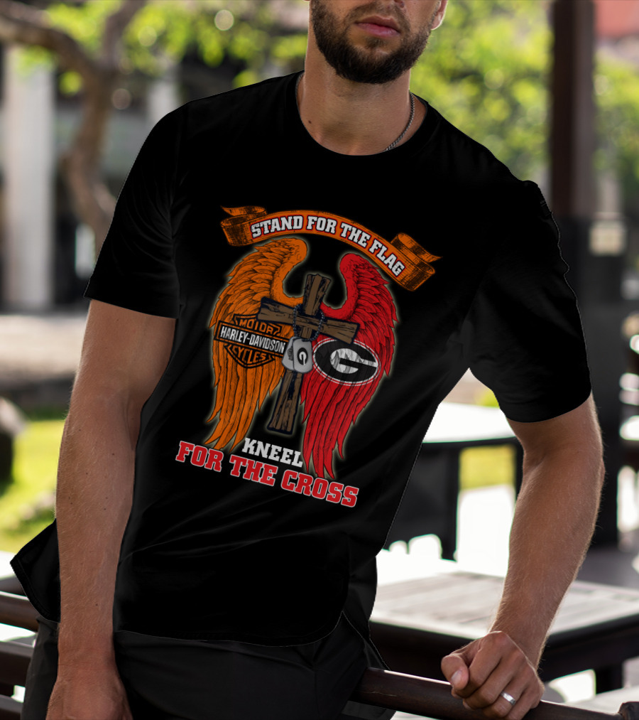 Harley Davidson Georgia Bulldogs Stand For The Flag Kneel For The Cross T-Shirt