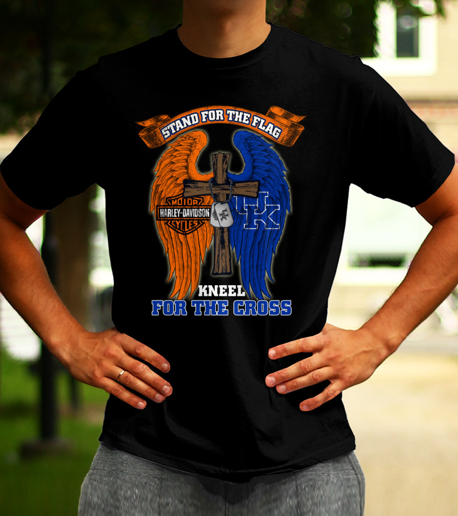 Stand For The Flag Kneel For The Cross Harley Davidson Kentucky Wildcats T-Shirt