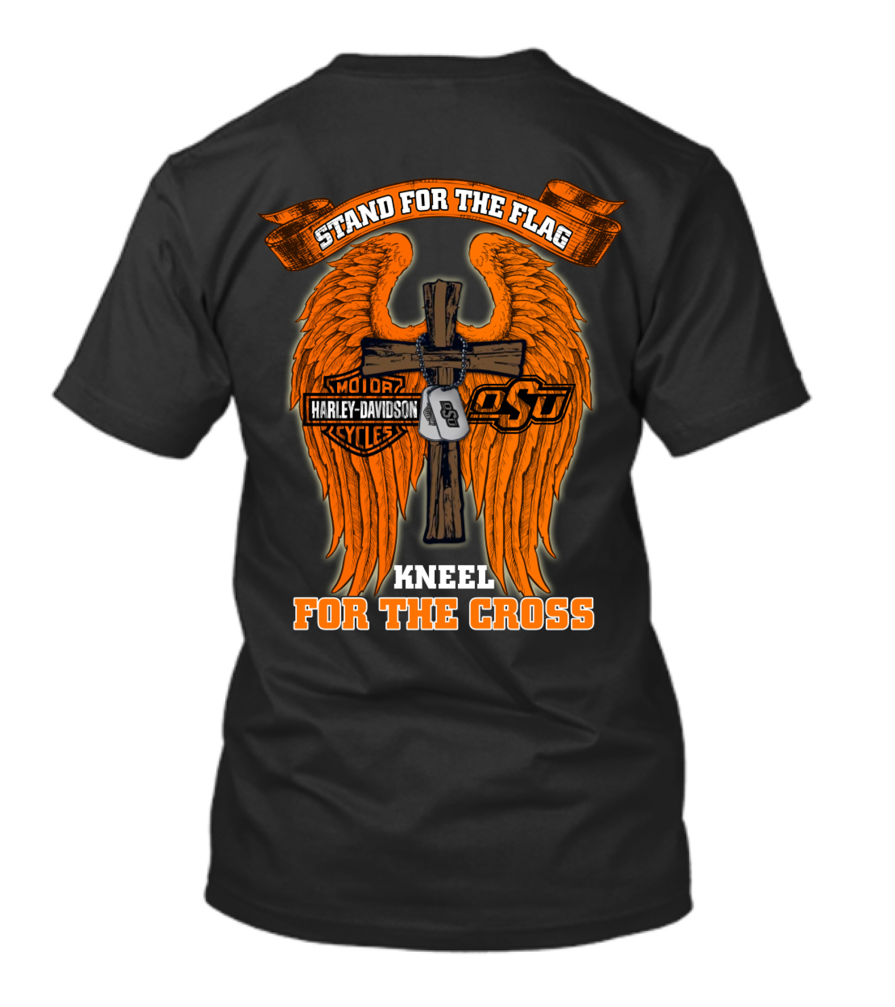 Stand For The Flag Kneel For The Cross Harley Davidson Osu Oklahoma State Cowboys T-Shirt