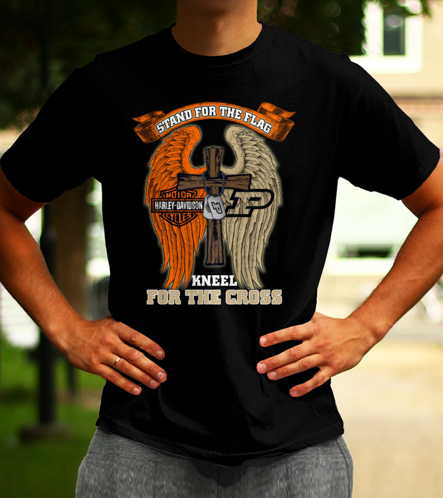 Stand For The Flag Kneel For The Cross Harley Davidson Purdue Boilermakers Cross Wings T-Shirt
