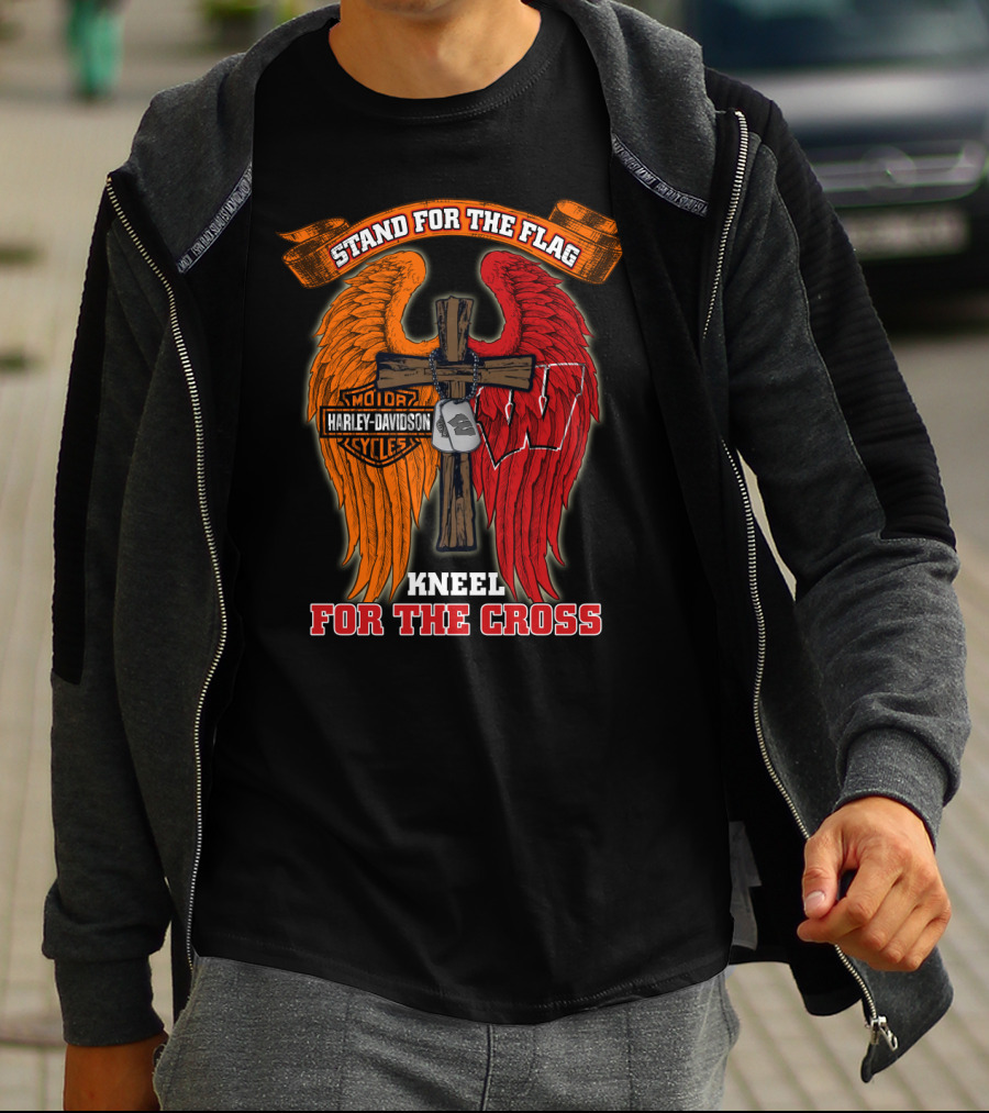 Stand For The Flag Kneel For The Cross Harley Davidson Wisconsin Badgers T-Shirt