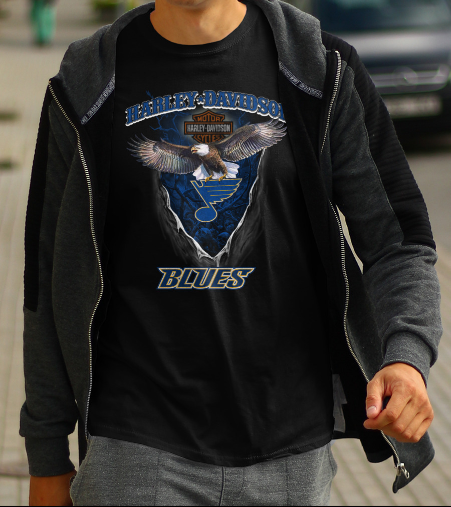 Harley Davidson Motor Cycles Eagle St Louis Blues T-Shirt