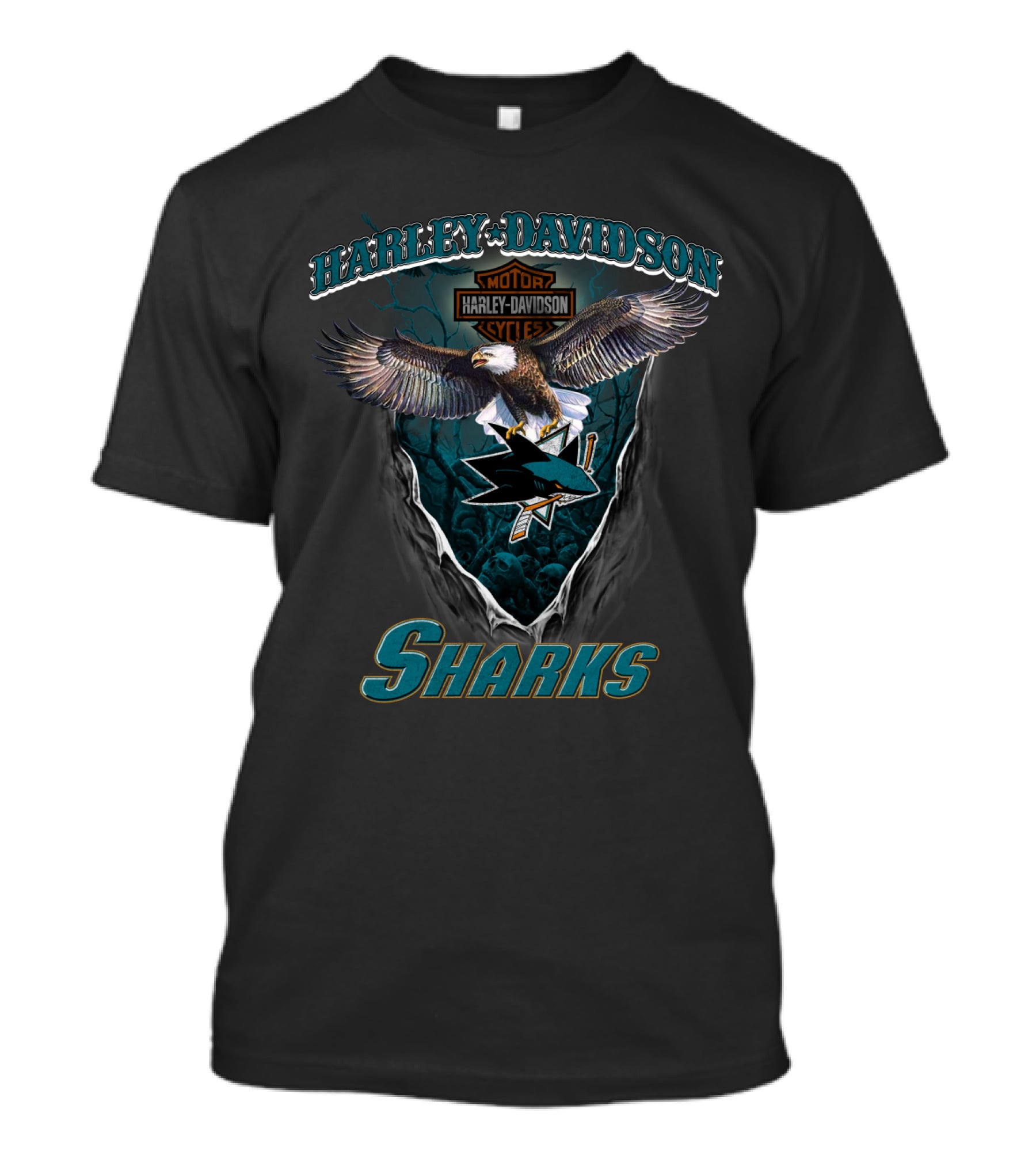 Harley Davidson San Jose Sharks Motor Cycles Eagle T-Shirt