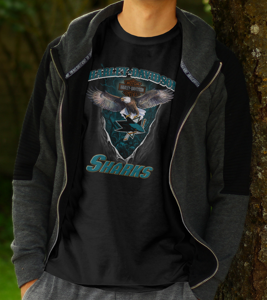 Harley Davidson San Jose Sharks Motor Cycles Eagle T-Shirt