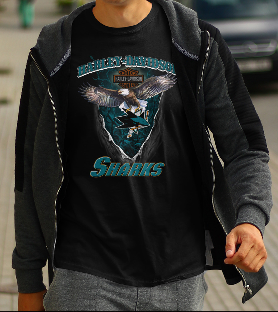 Harley Davidson San Jose Sharks Motor Cycles Eagle T-Shirt